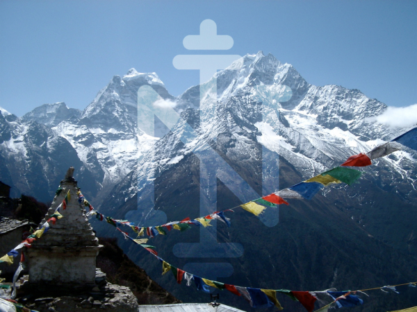 flags and mountain in nepal
